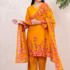 Pink yellow floral straight kurta set Jonaya
