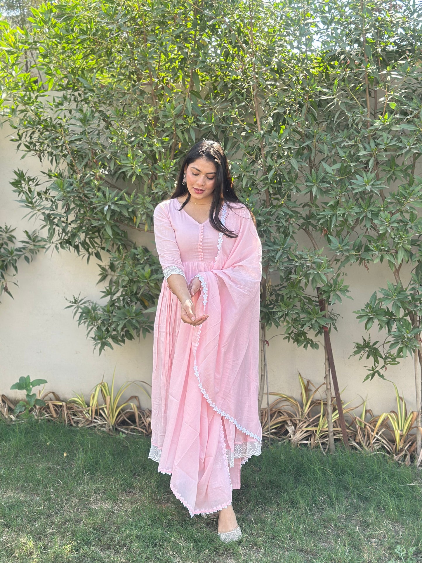 Baby Pink Mul cotton premium suit set