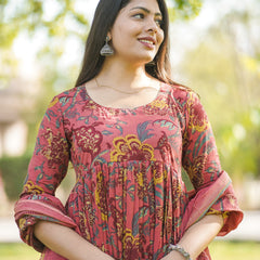 Peach Floral Anarkali suit set - Jonaya