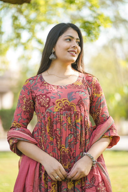 Peach Floral Anarkali suit set