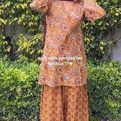 Mustrad brown Farsi salwar 3pcs set Jonaya