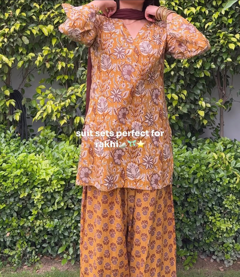 Mustrad brown Farsi salwar 3pcs set Jonaya