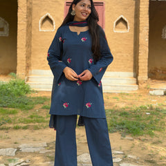 Dusky Indigo Embroidered coord set Jonaya