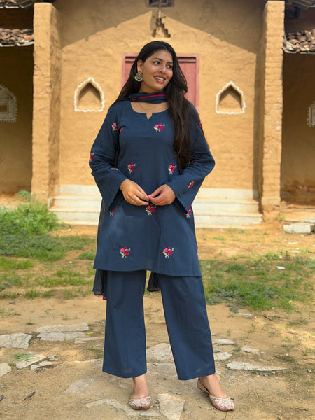Dusky Indigo Embroidered coord set Jonaya