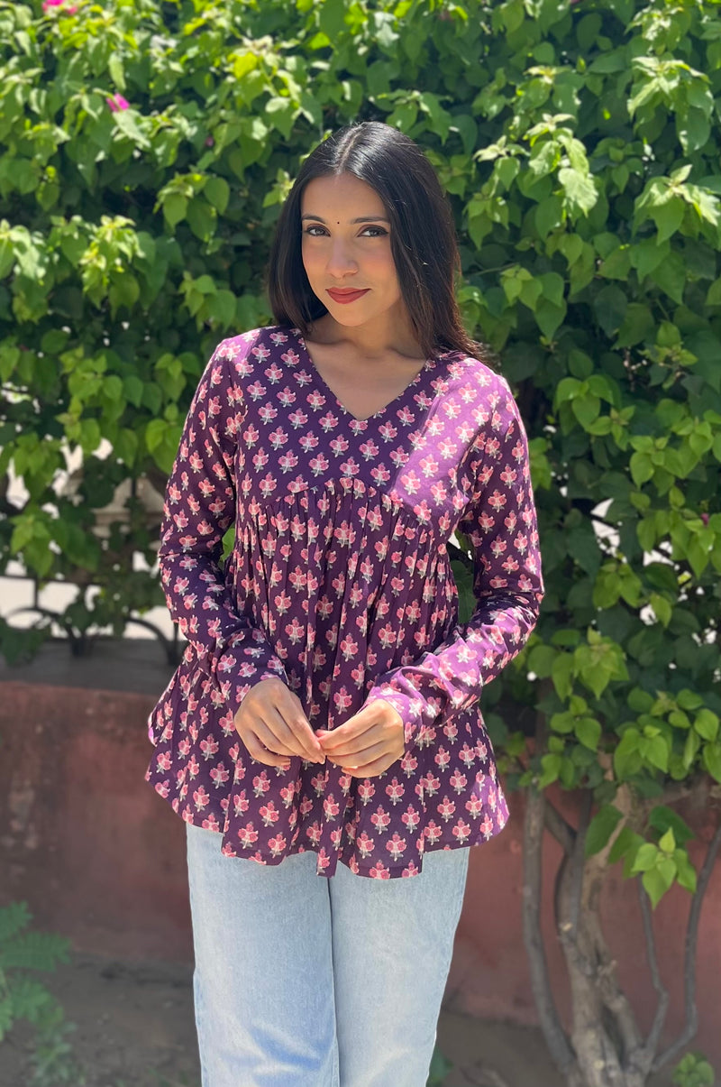 Wine fool patti full sleeves Peplum top - Jonaya