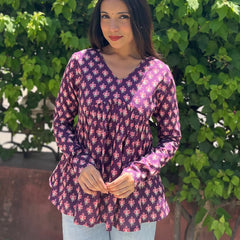 Wine fool patti full sleeves Peplum top - Jonaya