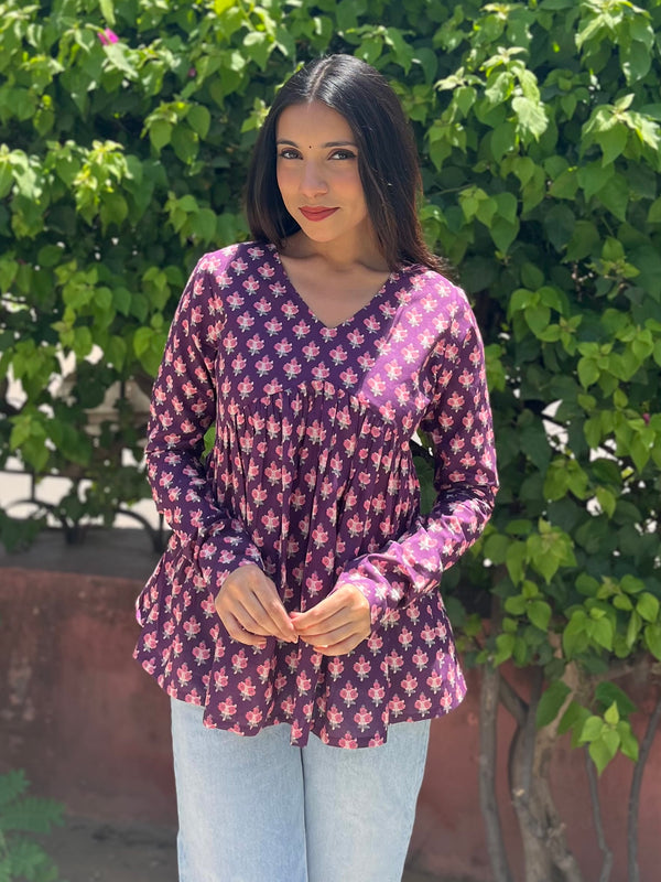 Wine Fool Patti Full Sleeves Peplum Top - Jonaya