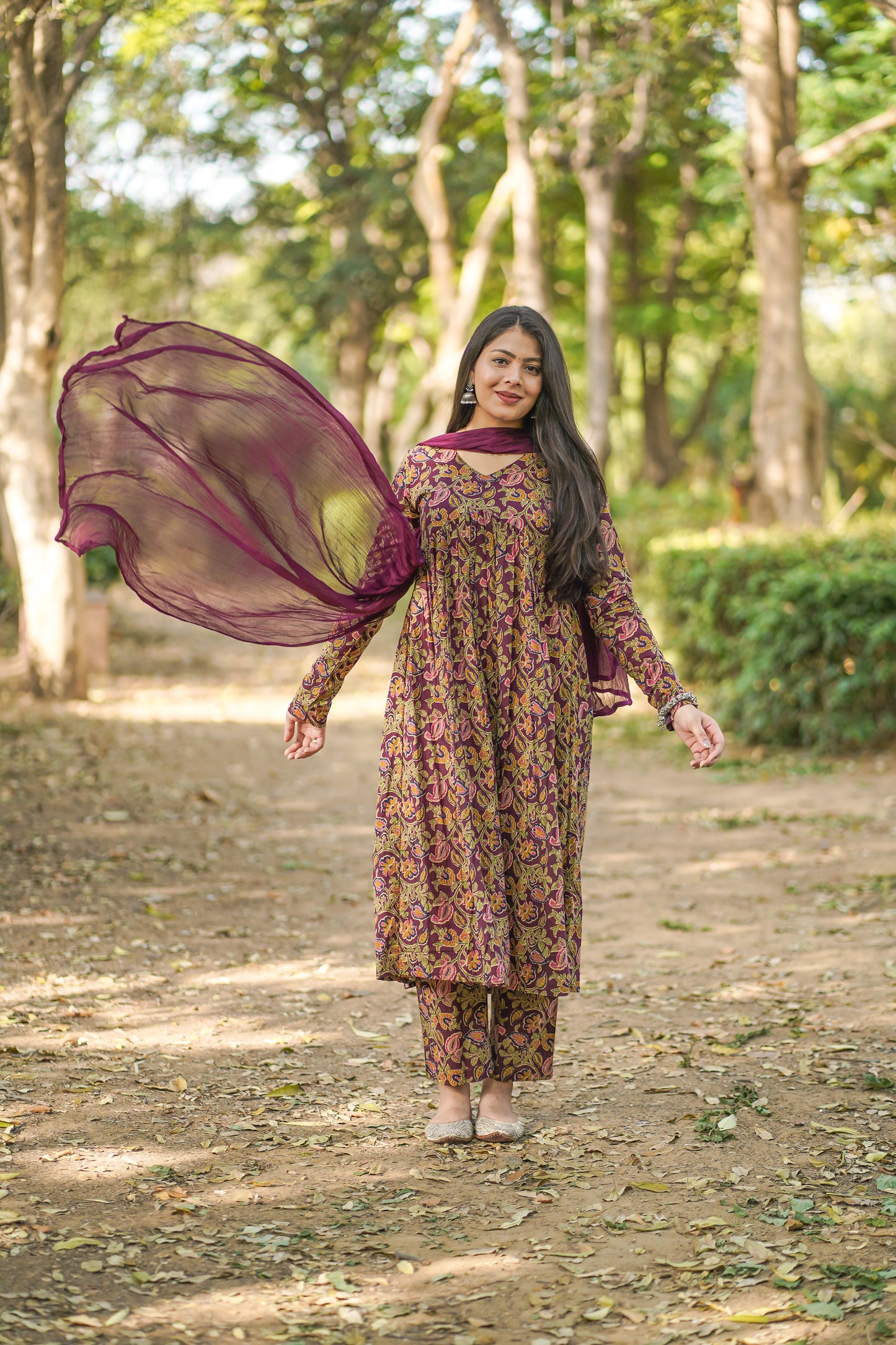 Wine printed floral suit set