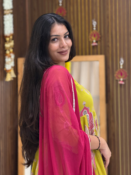 Parrot paisley festive Anarkali set Jonaya