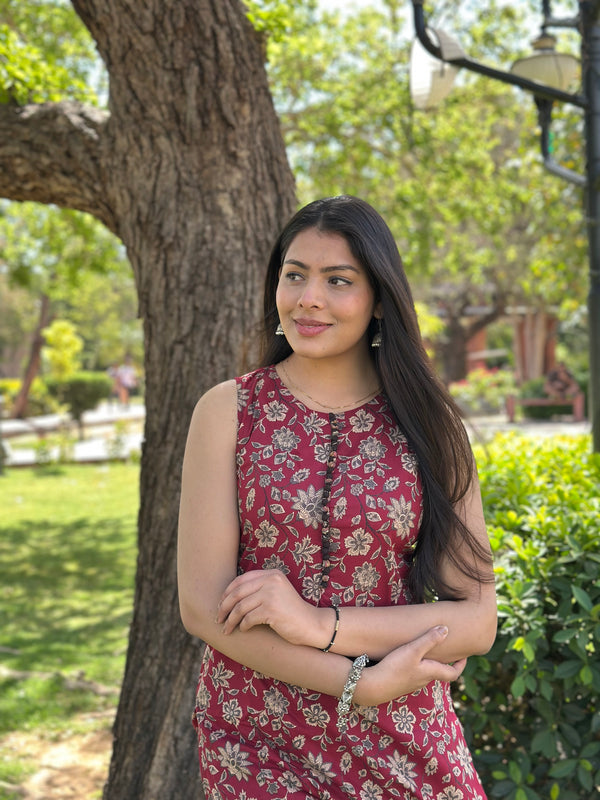 Maroon Black Floral Co-ord Set - Jonaya