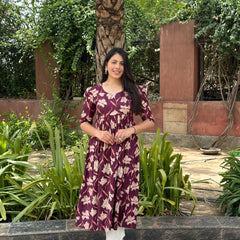 Floral wine printed kameez - Jonaya
