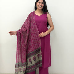 Solid wine grey straight suit set Jonaya