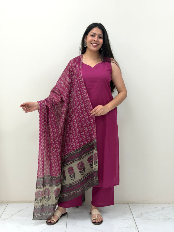 Solid wine grey straight suit set Jonaya