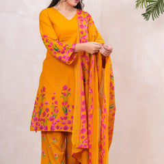 Pink yellow floral straight kurta set Jonaya