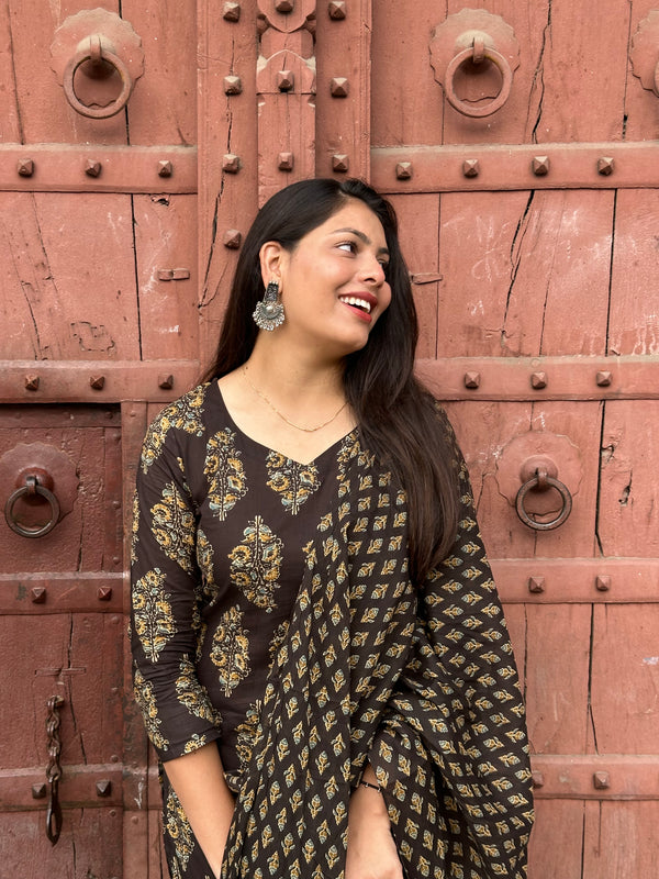 Deep Brown Straight Suit Set - Jonaya