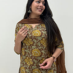 Pastel brown mustard straight suit set Jonaya