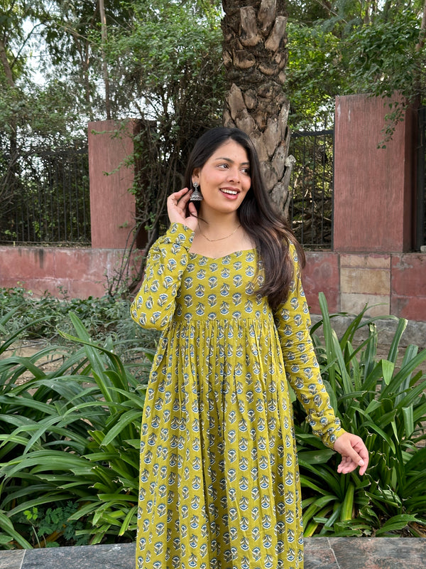 Green Blue Anarkali Kameez - Jonaya