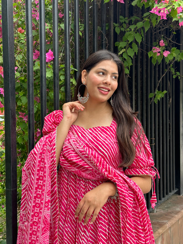Pink Laheriya Gher Suit Set - Jonaya