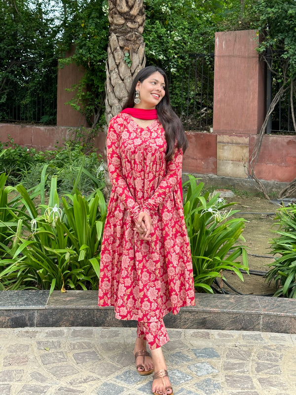 Coral Red Mohini Suit Set - Jonaya