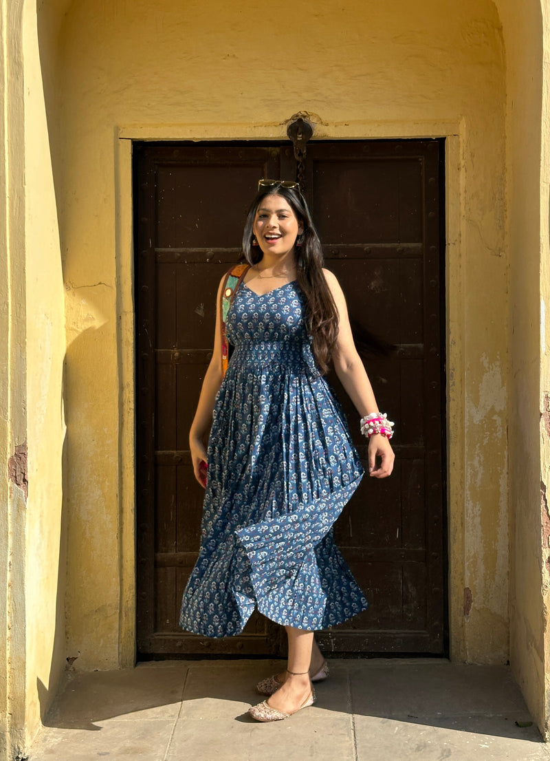 Motif Print Indigo Dress Jonaya