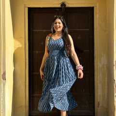 Motif Print Indigo Dress Jonaya