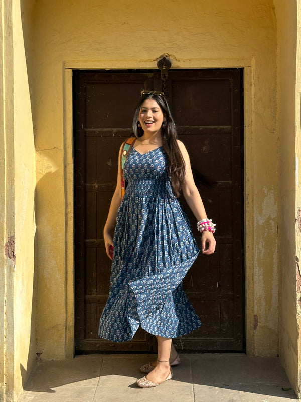 Motif Print Indigo Dress Jonaya