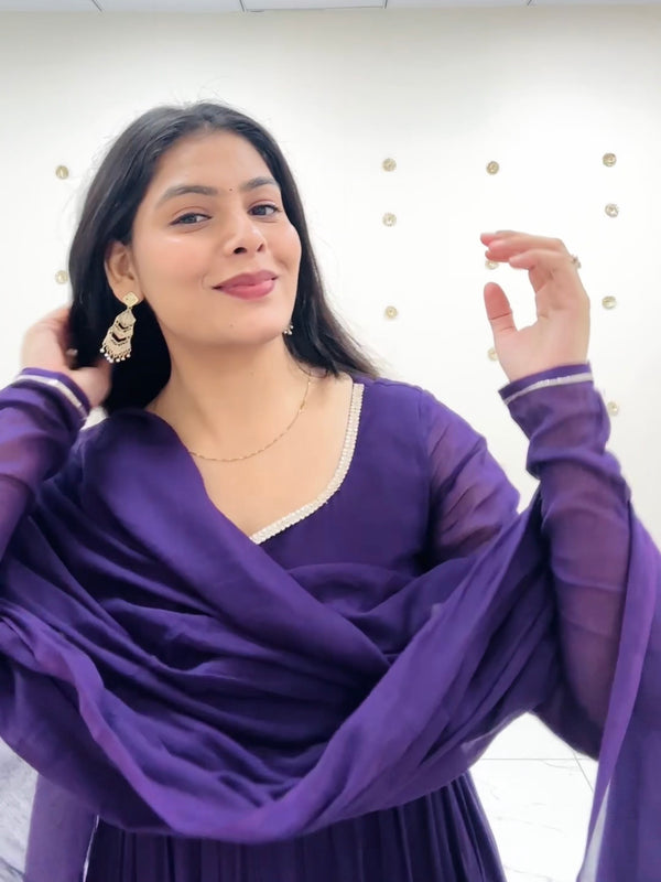 Deep Purple Full Tier Mul cotton Anarkali Jonaya