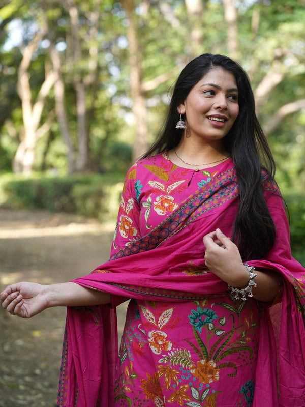 Blooming Pink Straight Suit Set - Jonaya