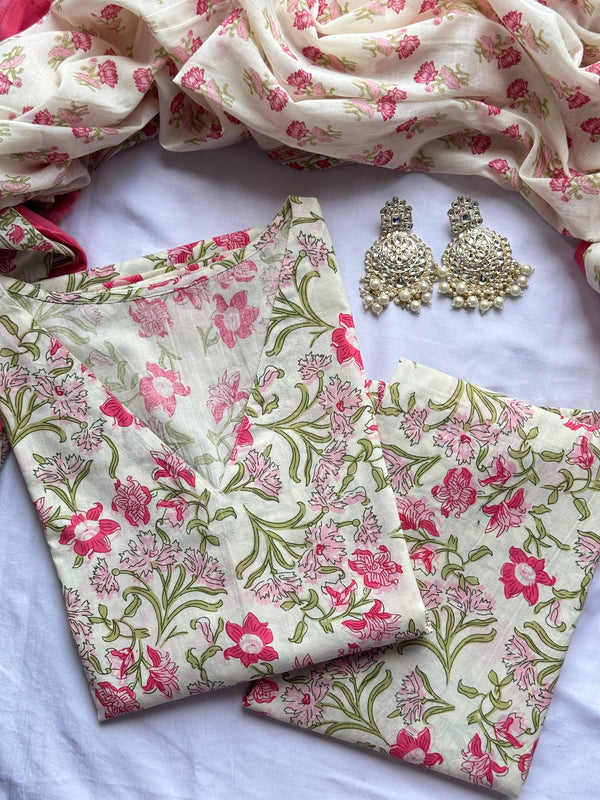 White Pink Lily Straight Suit Set - Jonaya