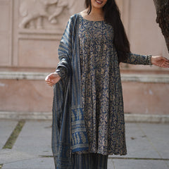 Blue kalamkari anarkali suit set