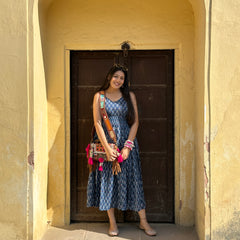 Motif Print Indigo Dress Jonaya