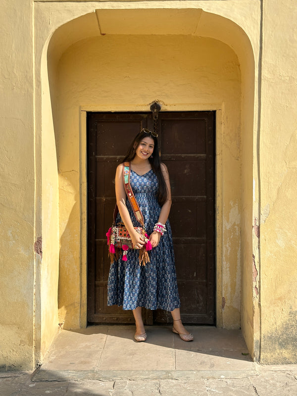 Motif Print Indigo Dress Jonaya