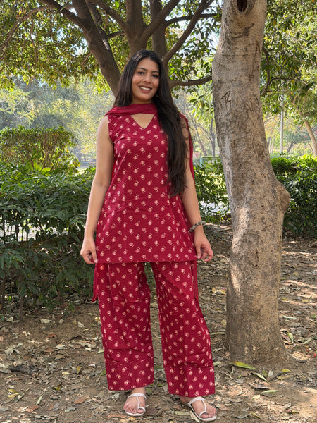 Red lily beige Farshi salwar set Jonaya