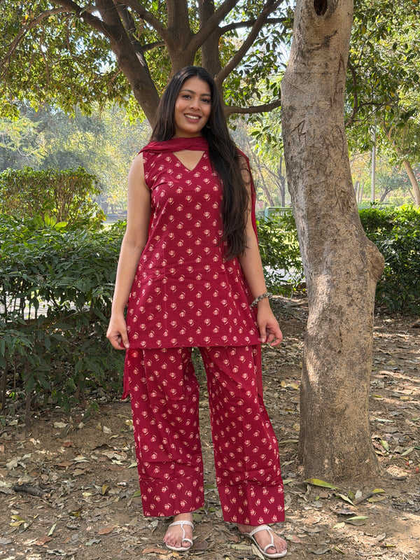 Red lily beige Farshi salwar set Jonaya