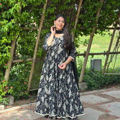 Flory black grey paisley lace Anarkali suit set - Jonaya