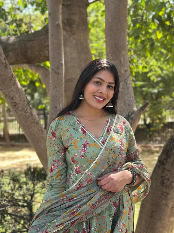 Pista Green Angrakha Gota Lace Anarkali Suit Set - Jonaya