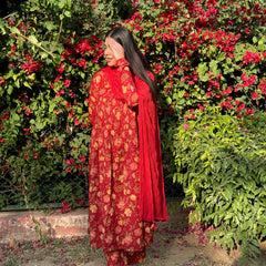 Red floral mohini suit set - Jonaya
