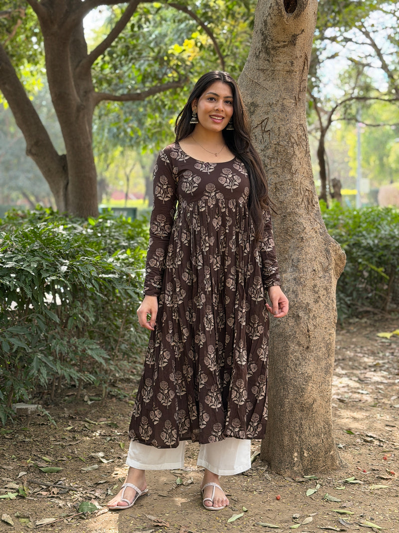 Brown beige gulab kameez Jonaya