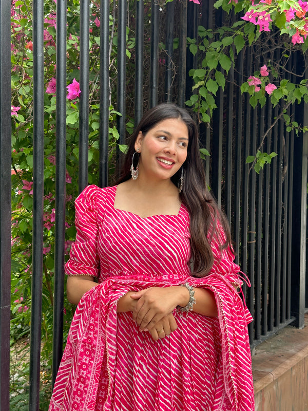 Pink Laheriya Gher Suit Set - Jonaya