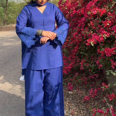 Royal Blue Schiffly Farshi Salwar Set Jonaya