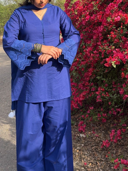 Royal Blue Schiffly Farshi Salwar Set Jonaya