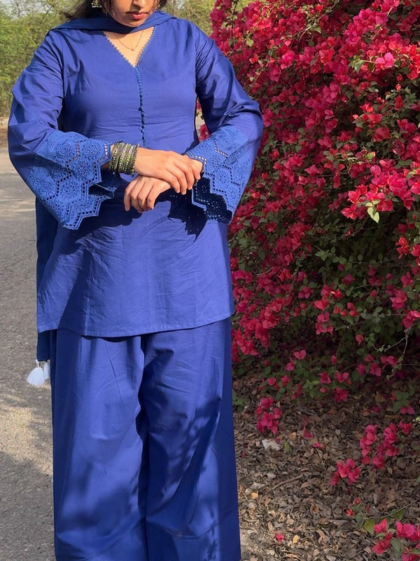 Royal Blue Schiffly Farshi Salwar Set Jonaya