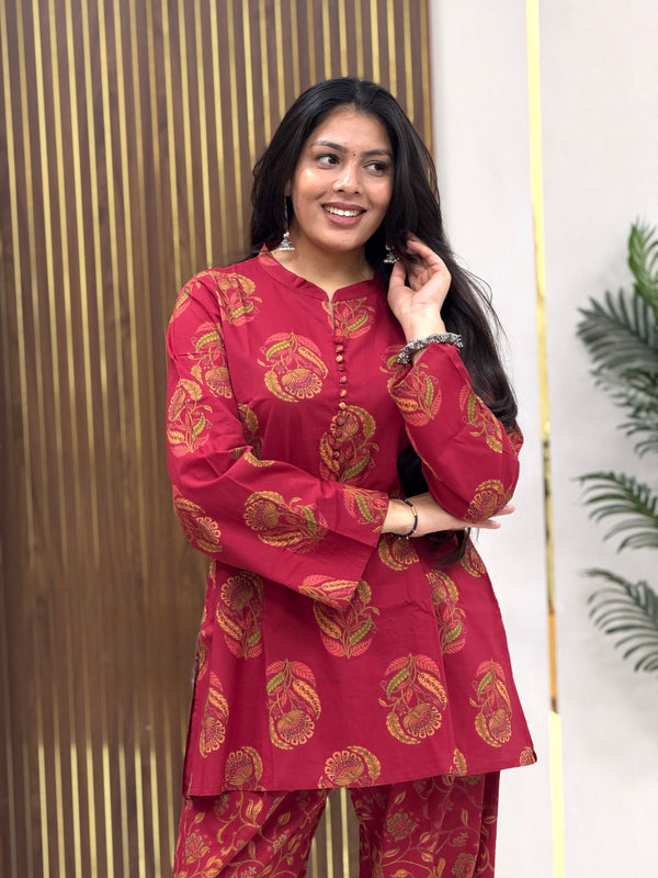Red boota coord farshi salwar Jonaya