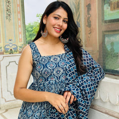 Indigo Ajrakh gher suit set - Jonaya