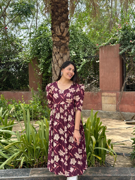 Floral wine printed kameez - Jonaya