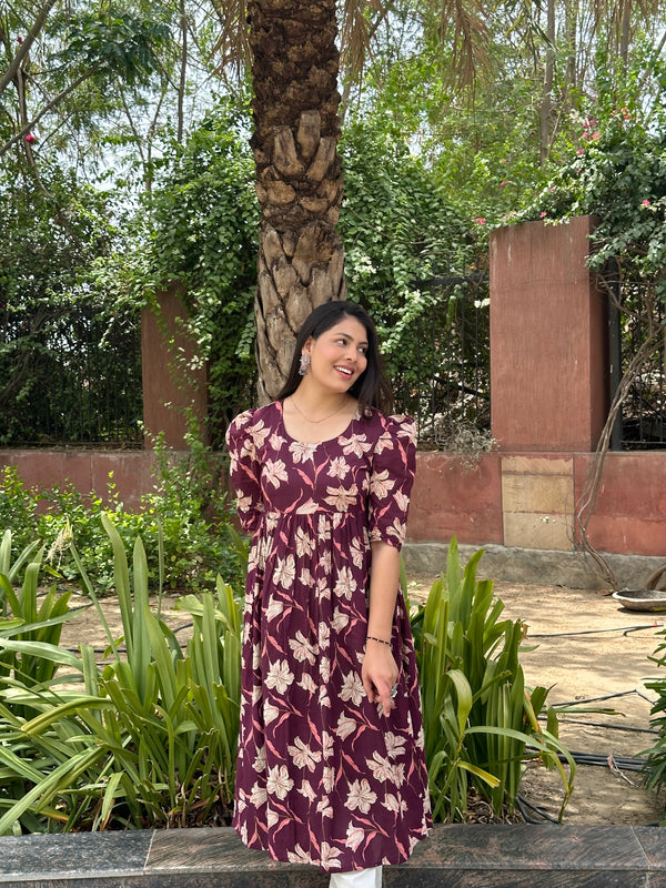Floral Wine Printed Kameez - Jonaya