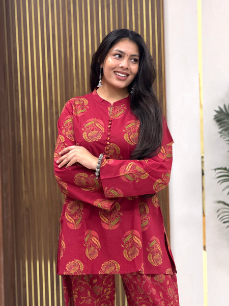 Red boota coord farshi salwar Jonaya