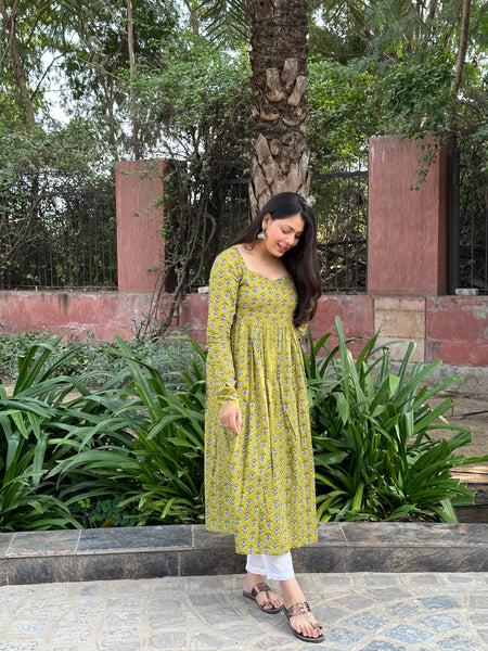 Green blue Anarkali kameez - Jonaya