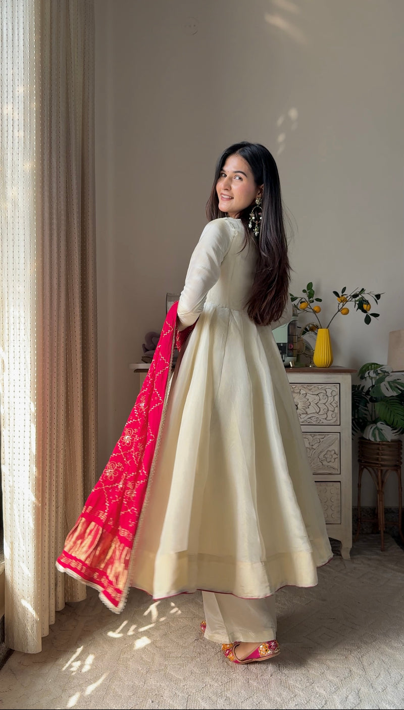 Tissue Rani Silk Full flair Anarkali Jonaya