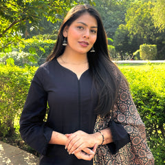Black office solid Ajrakh set - Jonaya